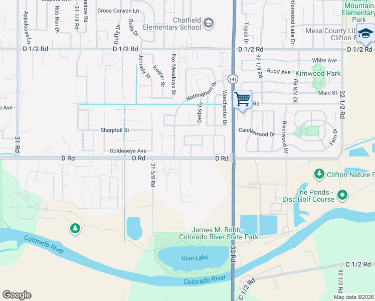 map of restaurants, bars, coffee shops, grocery stores, and more near 3178 D Road in Grand Junction