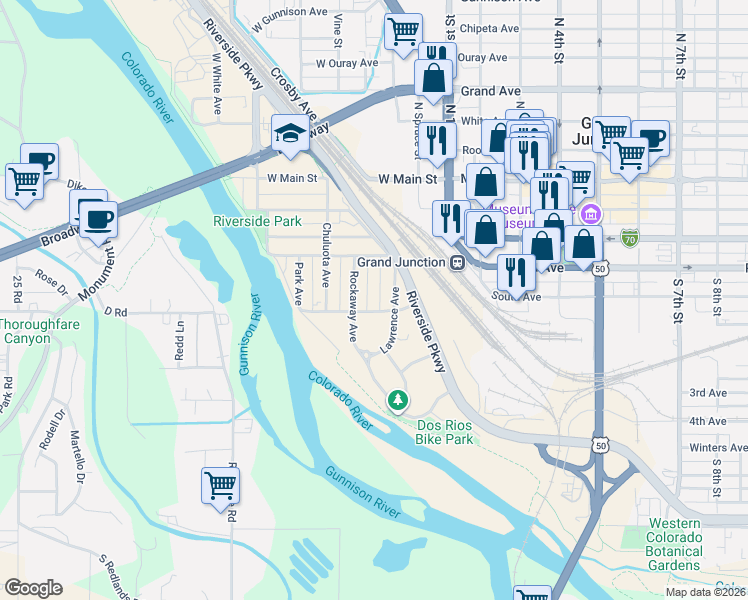 map of restaurants, bars, coffee shops, grocery stores, and more near 300-398 Hale Ave in Grand Junction