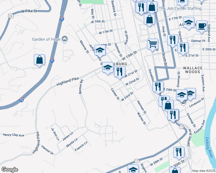 map of restaurants, bars, coffee shops, grocery stores, and more near 630 Pointe Benton Lane in Covington