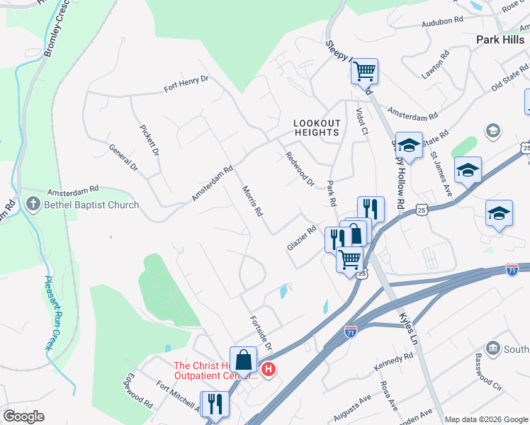 map of restaurants, bars, coffee shops, grocery stores, and more near 104 Morris Road in Covington