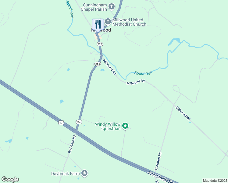 map of restaurants, bars, coffee shops, grocery stores, and more near 2374 Millwood Road in Boyce
