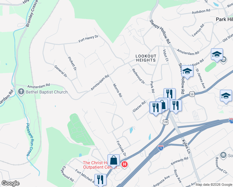 map of restaurants, bars, coffee shops, grocery stores, and more near 306 Cherrywood Drive in Fort Mitchell