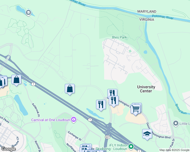 map of restaurants, bars, coffee shops, grocery stores, and more near 19960 Smith Circle in Ashburn