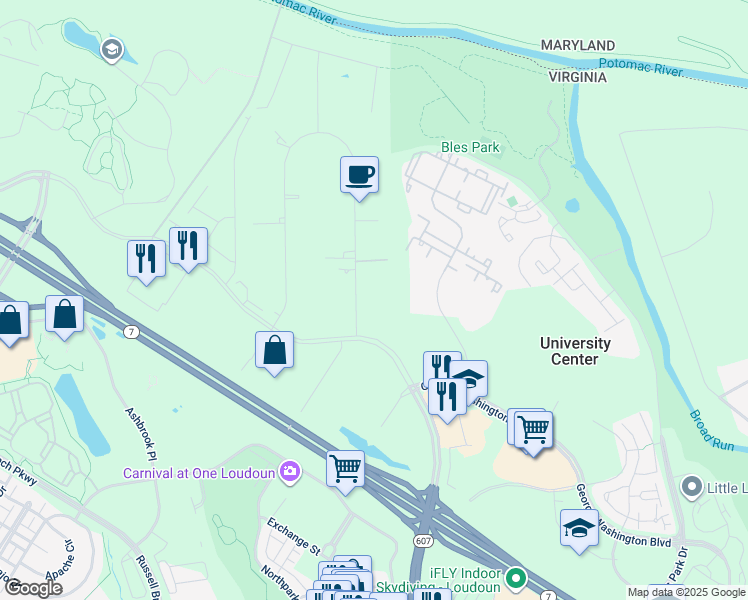 map of restaurants, bars, coffee shops, grocery stores, and more near 19960 Smith Circle in Ashburn