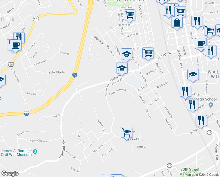 map of restaurants, bars, coffee shops, grocery stores, and more near 672 Pointe Benton Lane in Covington