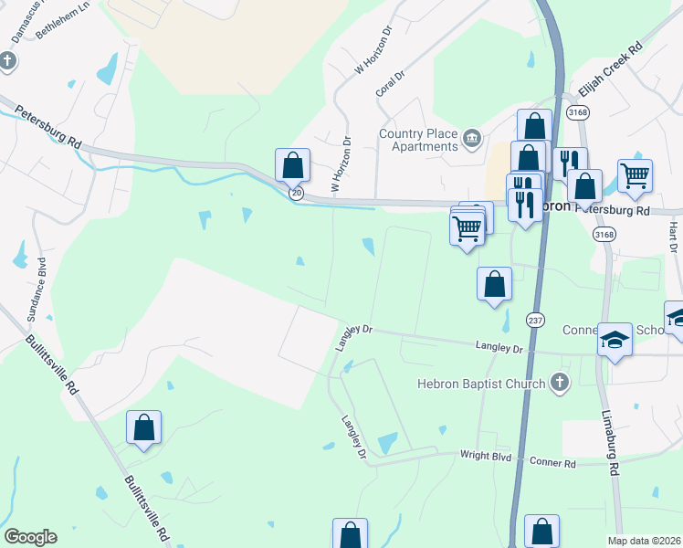 map of restaurants, bars, coffee shops, grocery stores, and more near 3080 Bullock Lane in Hebron