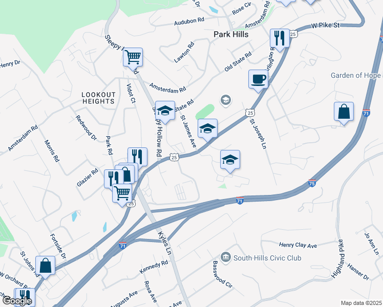 map of restaurants, bars, coffee shops, grocery stores, and more near 900 Wright's Summit Parkway in Covington
