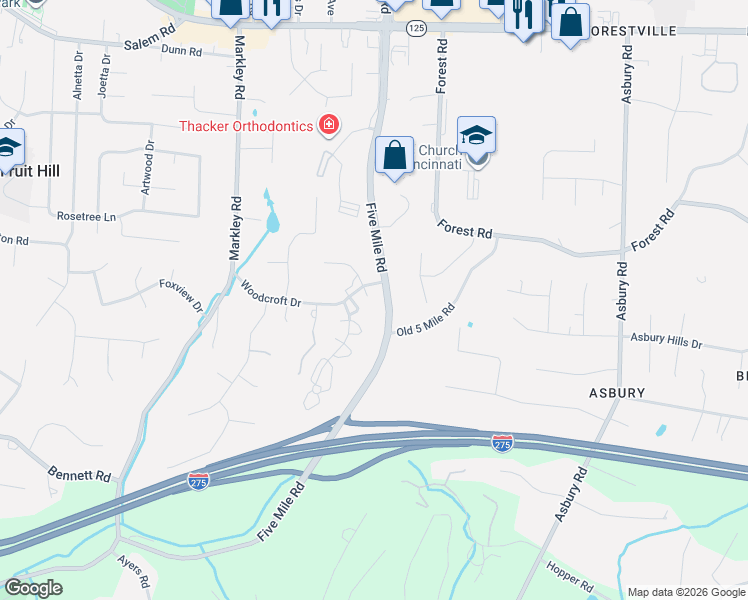 map of restaurants, bars, coffee shops, grocery stores, and more near 878 Woodlyn Drive South in Cincinnati