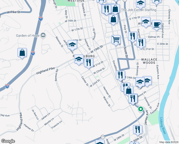 map of restaurants, bars, coffee shops, grocery stores, and more near 2209 Howell Street in Covington