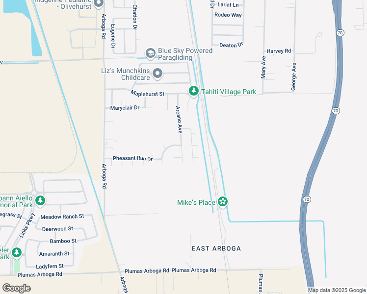 map of restaurants, bars, coffee shops, grocery stores, and more near 3783 Arcano Avenue in Olivehurst