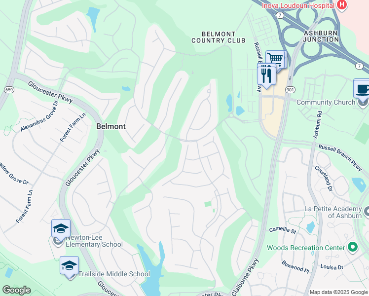 map of restaurants, bars, coffee shops, grocery stores, and more near 19965 Presidents Cup Terrace in Ashburn