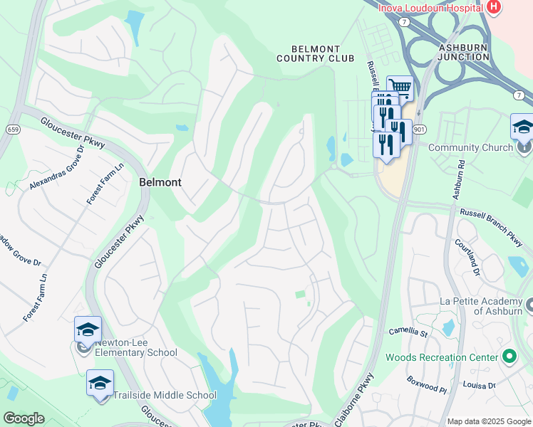 map of restaurants, bars, coffee shops, grocery stores, and more near 19965 Presidents Cup Terrace in Ashburn