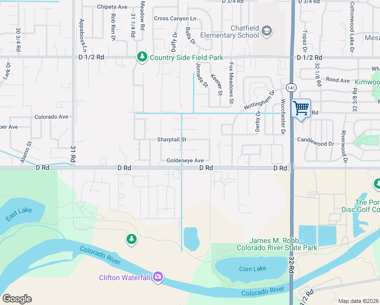 map of restaurants, bars, coffee shops, grocery stores, and more near 3153 1/2 Sharptail Street in Grand Junction