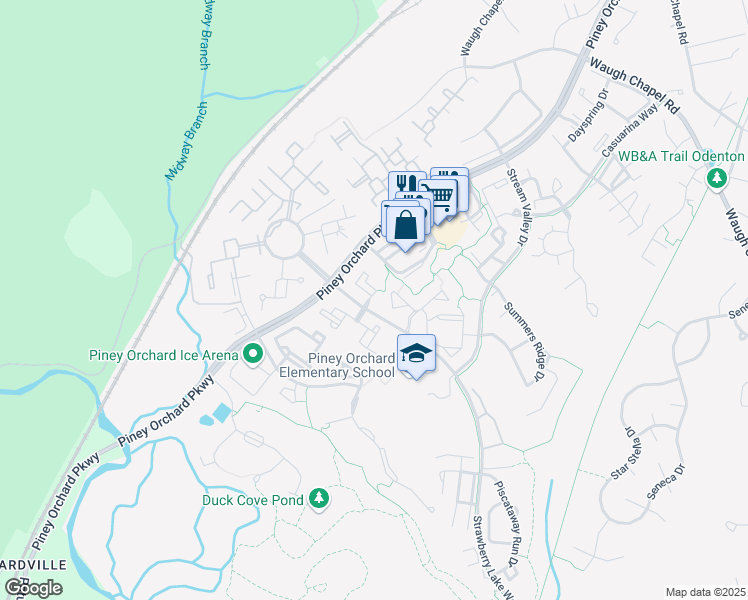 map of restaurants, bars, coffee shops, grocery stores, and more near 2410 Chestnut Terrace Court in Odenton
