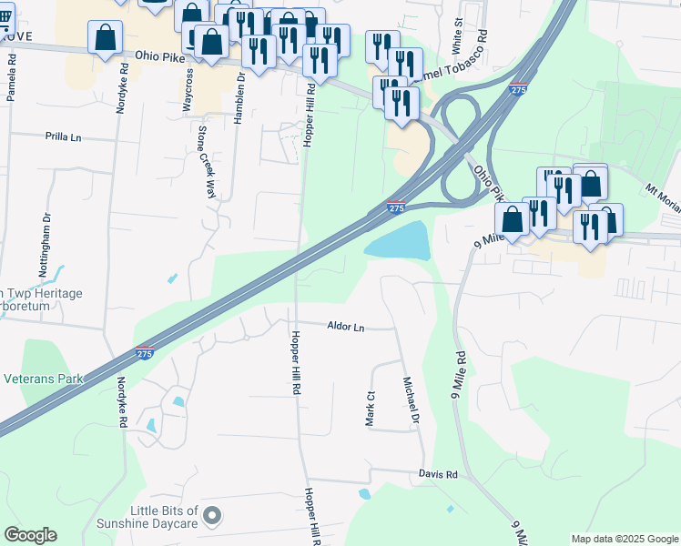 map of restaurants, bars, coffee shops, grocery stores, and more near 540 Anchor Drive in Cincinnati