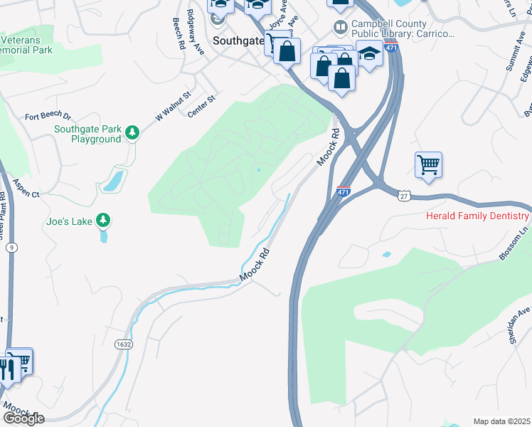 map of restaurants, bars, coffee shops, grocery stores, and more near Regal Ridge in Southgate