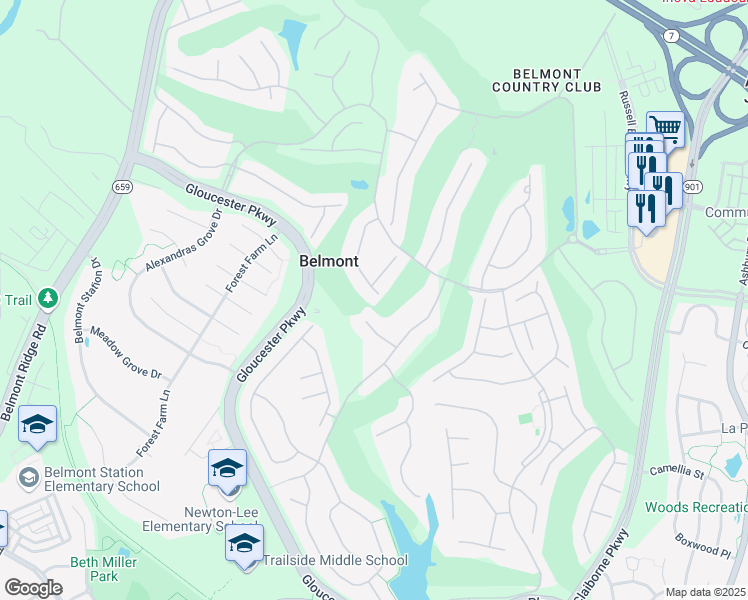 map of restaurants, bars, coffee shops, grocery stores, and more near 19915 Naples Lakes Terrace in Ashburn