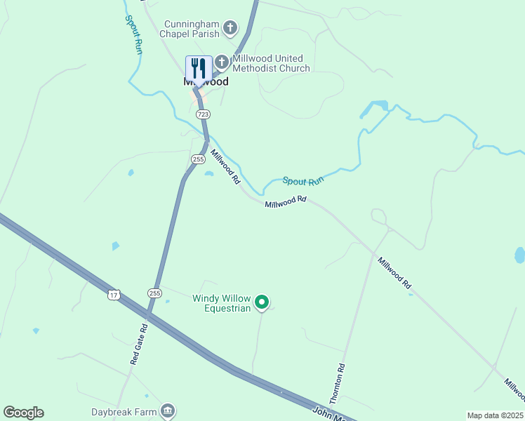 map of restaurants, bars, coffee shops, grocery stores, and more near 2484 Millwood Road in Boyce