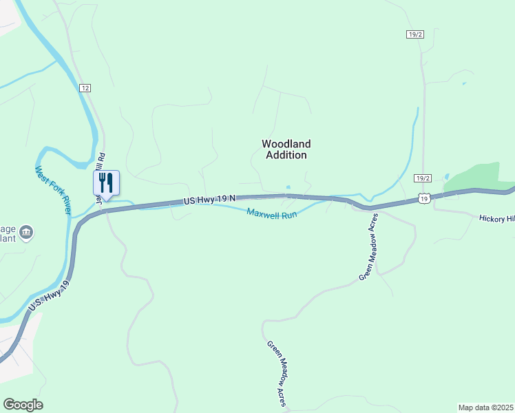 map of restaurants, bars, coffee shops, grocery stores, and more near 1716 US Highway 19 North in Jane Lew