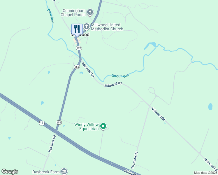 map of restaurants, bars, coffee shops, grocery stores, and more near 2526 Millwood Road in Boyce