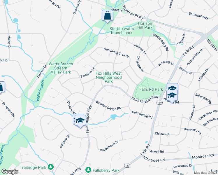 map of restaurants, bars, coffee shops, grocery stores, and more near 9004 Falls Chapel Way in Potomac