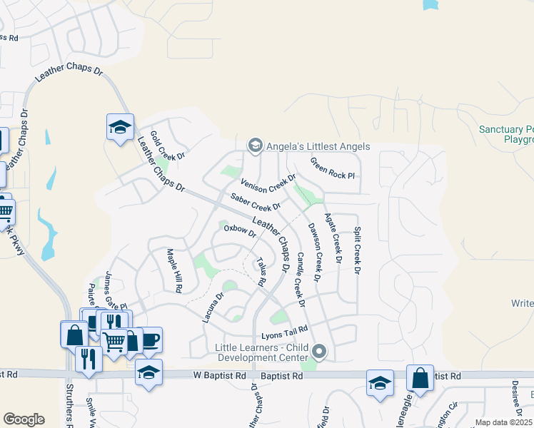 map of restaurants, bars, coffee shops, grocery stores, and more near 812 Saber Creek Drive in Monument