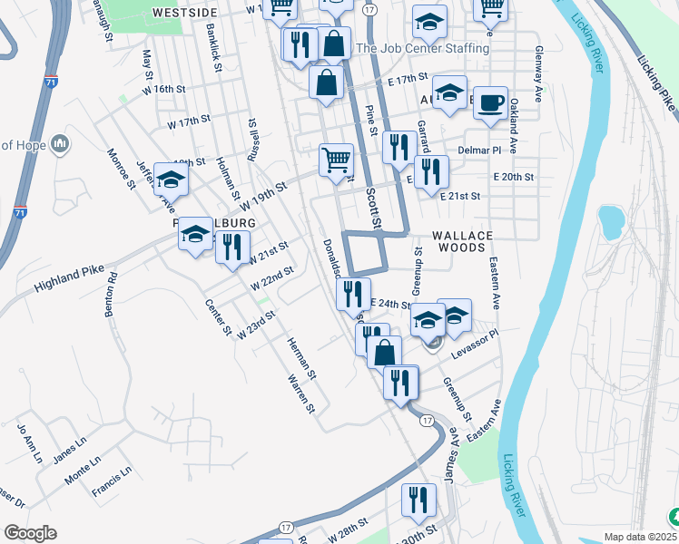 map of restaurants, bars, coffee shops, grocery stores, and more near 2231 Madison Avenue in Covington