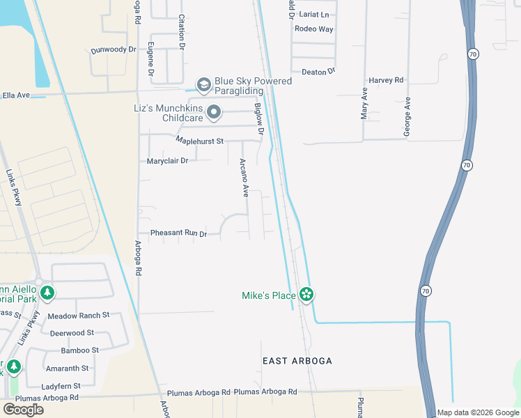 map of restaurants, bars, coffee shops, grocery stores, and more near 3813 Arcano Avenue in Olivehurst