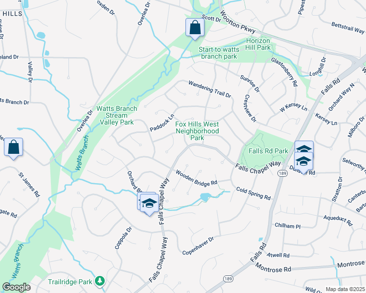 map of restaurants, bars, coffee shops, grocery stores, and more near 9017 Falls Chapel Way in Potomac