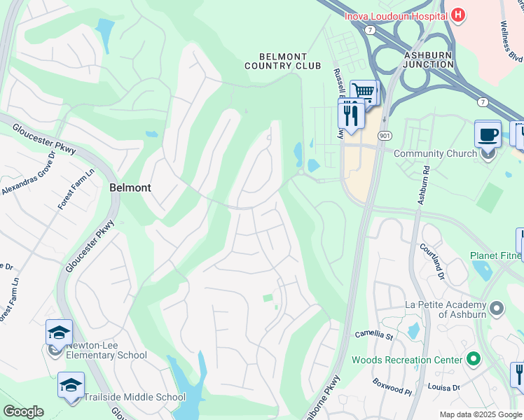 map of restaurants, bars, coffee shops, grocery stores, and more near 19924 Hazeltine Place in Ashburn