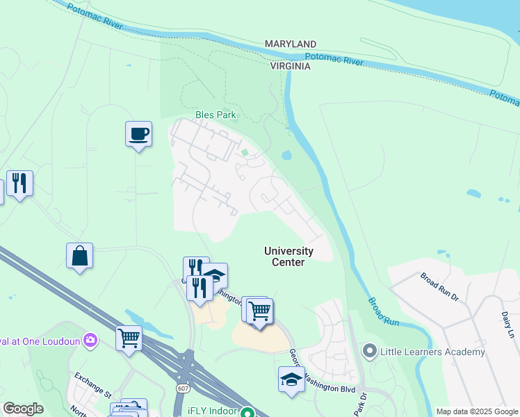 map of restaurants, bars, coffee shops, grocery stores, and more near 19950 Upland Terrace in Ashburn