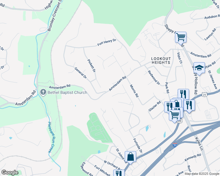 map of restaurants, bars, coffee shops, grocery stores, and more near 1737 Amsterdam Road in Fort Wright
