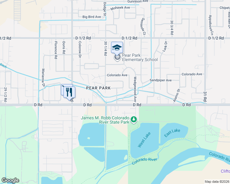 map of restaurants, bars, coffee shops, grocery stores, and more near 409 Bristol Court in Grand Junction