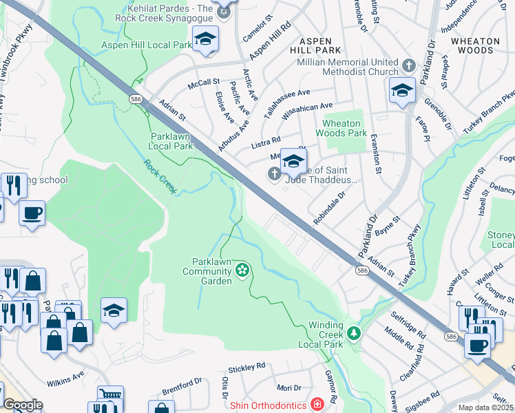 map of restaurants, bars, coffee shops, grocery stores, and more near 12732 Veirs Mill Road in Rockville