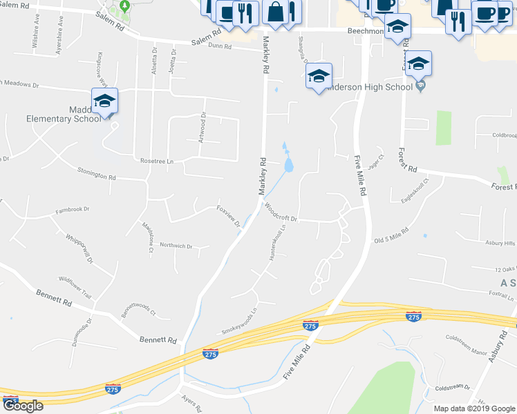map of restaurants, bars, coffee shops, grocery stores, and more near 984 Markley Road in Cincinnati