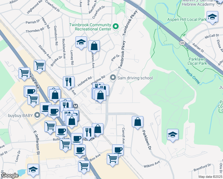 map of restaurants, bars, coffee shops, grocery stores, and more near 12711 Twinbrook Parkway in North Bethesda
