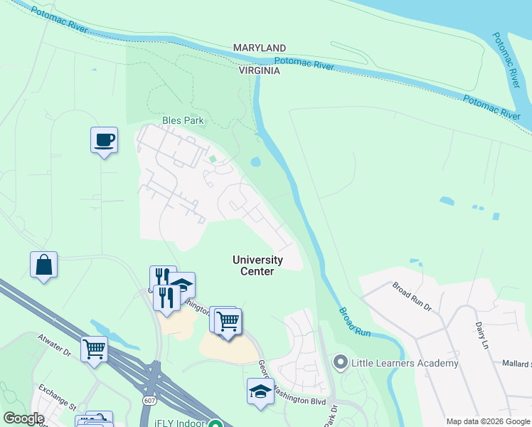 map of restaurants, bars, coffee shops, grocery stores, and more near 19940 Abram Terrace in Ashburn