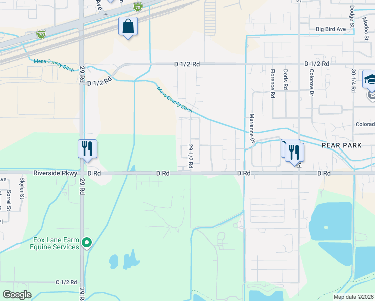 map of restaurants, bars, coffee shops, grocery stores, and more near 410 29 1/2 Road in Grand Junction