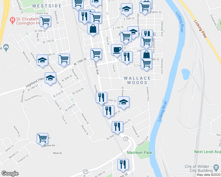 map of restaurants, bars, coffee shops, grocery stores, and more near in 