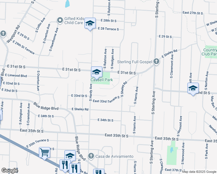 map of restaurants, bars, coffee shops, grocery stores, and more near 10602 East 32nd Street South in Independence