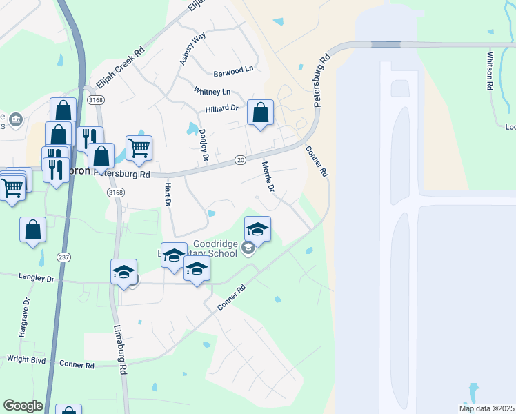 map of restaurants, bars, coffee shops, grocery stores, and more near 1707 Asher Court in Hebron