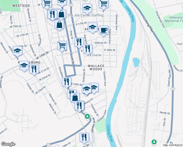 map of restaurants, bars, coffee shops, grocery stores, and more near 218 Sterrett Avenue in Covington