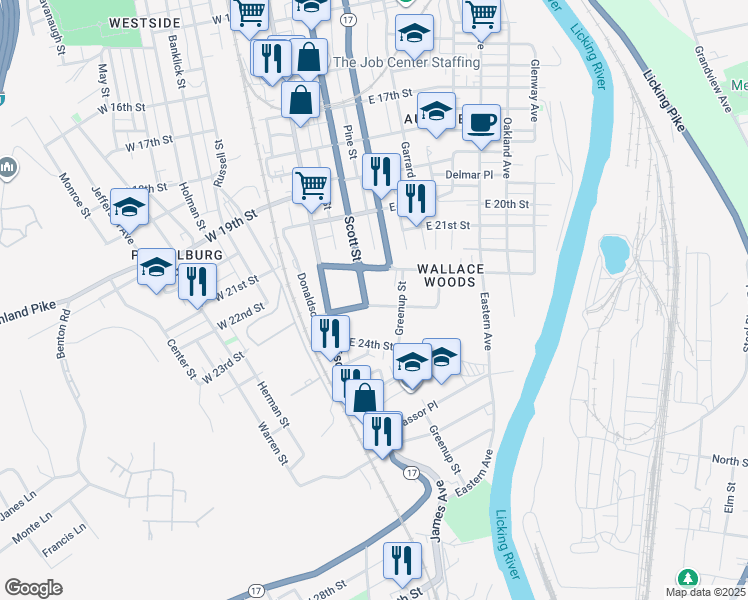 map of restaurants, bars, coffee shops, grocery stores, and more near 116 Sterrett Avenue in Covington