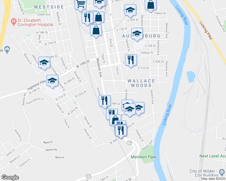 map of restaurants, bars, coffee shops, grocery stores, and more near in Covington