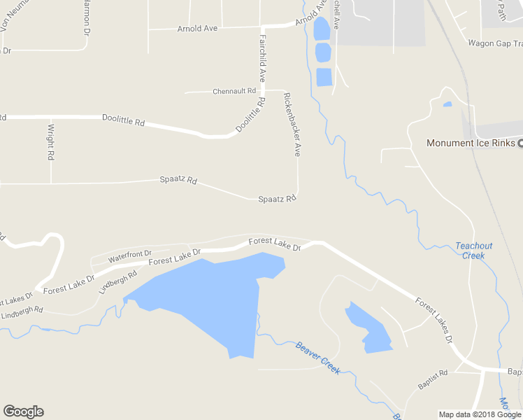 map of restaurants, bars, coffee shops, grocery stores, and more near 2635 Spaatz Road in Monument
