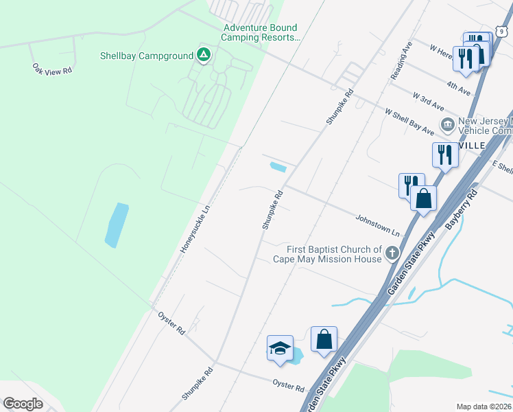 map of restaurants, bars, coffee shops, grocery stores, and more near 551 Shunpike Road in Middle Township