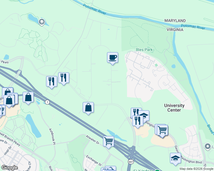 map of restaurants, bars, coffee shops, grocery stores, and more near 19935 Smith Circle in Ashburn