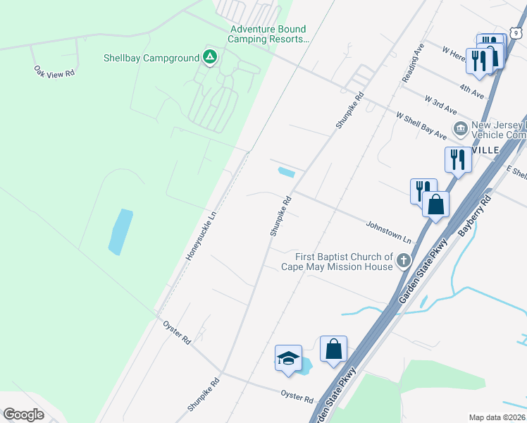 map of restaurants, bars, coffee shops, grocery stores, and more near 551 Shunpike Road in Middle Township