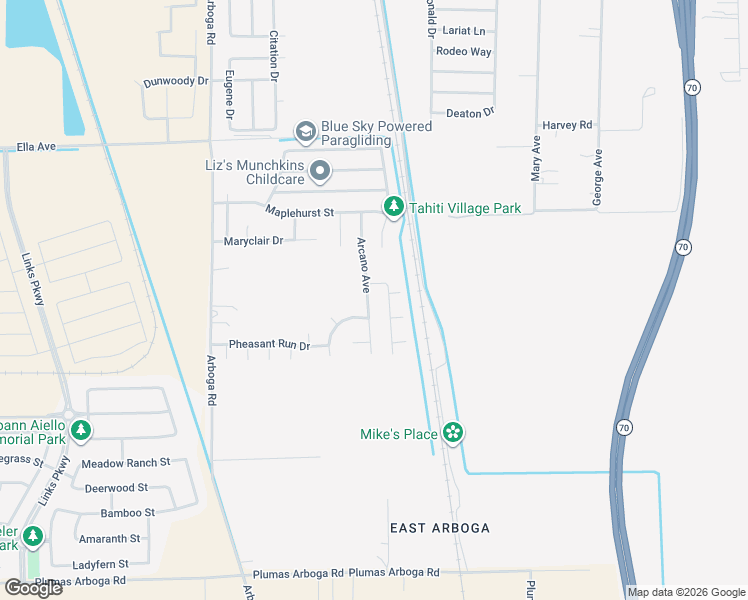 map of restaurants, bars, coffee shops, grocery stores, and more near 3813 Arcano Avenue in Olivehurst