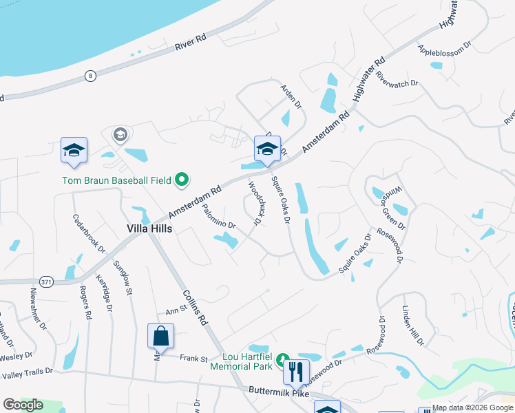 map of restaurants, bars, coffee shops, grocery stores, and more near 953 Woodchuck Drive in Villa Hills